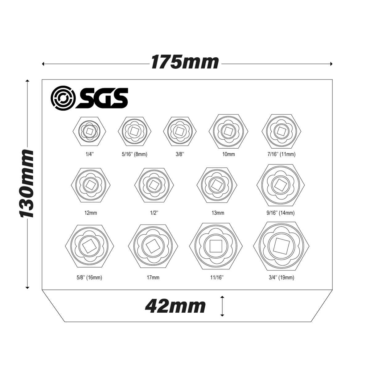 SGS 13pc Bolt Extractor Socket Set | Metric & Imperial | Foam Insert